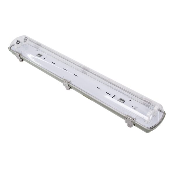 GloboStar® 90611 2 x 60cm T8 Tri-Proof Πλαστικό PC Σκαφάκι με Μεταλλικά Clips για 2 x Λάμπες Φθορίου LED Τροφοδοσίας Ενός Άκρου Αδιάβροχο IP65