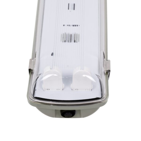 GloboStar® 90613 2 x 120cm T8 Tri-Proof Πλαστικό PC Σκαφάκι με Μεταλλικά Clips για 2 x Λάμπες Φθορίου LED Τροφοδοσίας Ενός Άκρου Αδιάβροχο IP65