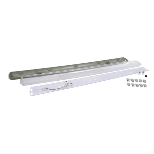 GloboStar® 90612 1 x 120cm T8 Tri-Proof Πλαστικό PC Σκαφάκι με Μεταλλικά Clips για Λάμπα Φθορίου LED Τροφοδοσίας Ενός Άκρου Αδιάβροχο IP65