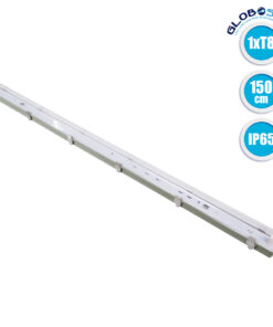 GloboStar® 90614 1 x 150cm T8 Tri-Proof Πλαστικό PC Σκαφάκι με Μεταλλικά Clips για Λάμπα Φθορίου LED Τροφοδοσίας Ενός Άκρου Αδιάβροχο IP65