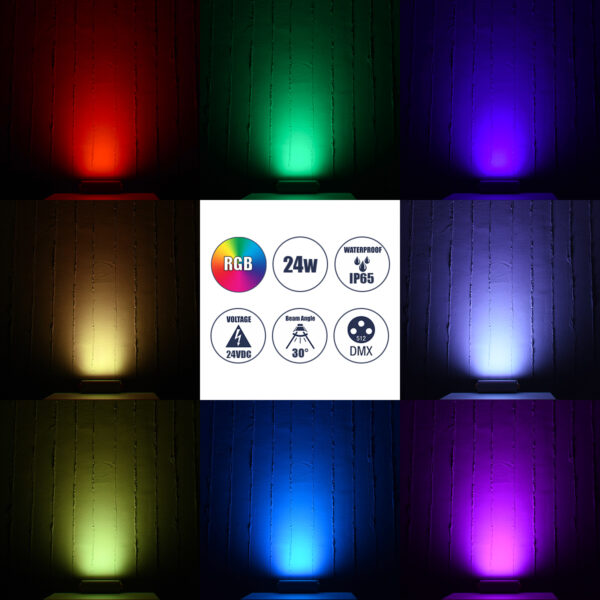 GloboStar® FLOOD-HENA 90641 Προβολέας Wall Washer για Φωτισμό Κτιρίων LED 24W 2400lm 30° DC 24V Αδιάβροχο IP65 Μ22.5 x Π6 x Υ16.5cm Πολύχρωμο RGB DMX512 – Ασημί – 3 Years Warranty