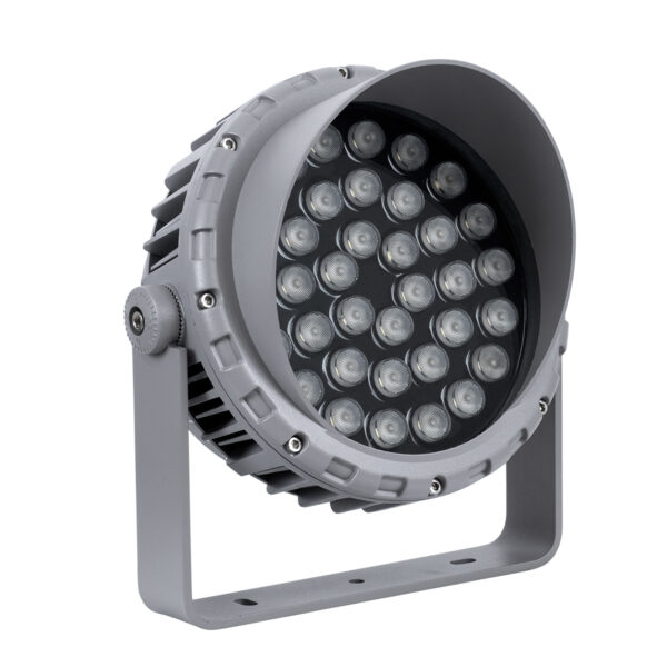 GloboStar® FLOOD-MENA 90645 Προβολέας Wall Washer με Αντιθαμβωτική Γρίλια για Φωτισμό Κτιρίων LED 36W 3240lm 30° AC 220-240V Αδιάβροχο IP65 Φ23 x Υ18cm Θερμό Λευκό 3000K – Ασημί – 3 Years Warranty