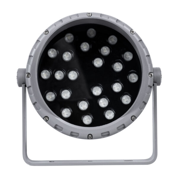 GloboStar® FLOOD-MENA 90647 Προβολέας Wall Washer με Αντιθαμβωτική Γρίλια για Φωτισμό Κτιρίων LED 24W 2040lm 30° DC 24V Αδιάβροχο IP65 Φ23 x Υ18cm Πολύχρωμο RGBW DMX512 – Ασημί – 3 Years Warranty