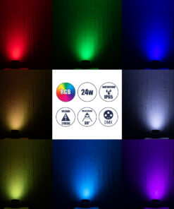 GloboStar® FLOOD-MENA 90647 Προβολέας Wall Washer με Αντιθαμβωτική Γρίλια για Φωτισμό Κτιρίων LED 24W 2040lm 30° DC 24V Αδιάβροχο IP65 Φ23 x Υ18cm Πολύχρωμο RGBW DMX512 – Ασημί – 3 Years Warranty