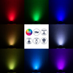 GloboStar® FLOOD-MENA 90647 Προβολέας Wall Washer με Αντιθαμβωτική Γρίλια για Φωτισμό Κτιρίων LED 24W 2040lm 30° DC 24V Αδιάβροχο IP65 Φ23 x Υ18cm Πολύχρωμο RGBW DMX512 – Ασημί – 3 Years Warranty