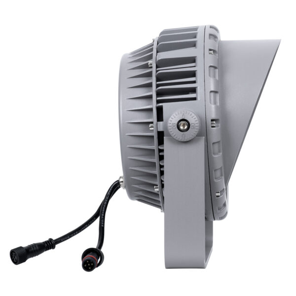 GloboStar® FLOOD-MENA 90648 Προβολέας Wall Washer με Αντιθαμβωτική Γρίλια για Φωτισμό Κτιρίων LED 36W 3060lm 30° DC 24V Αδιάβροχο IP65 Φ23 x Υ18cm Πολύχρωμο RGBW DMX512 – Ασημί – 3 Years Warranty