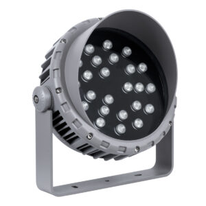 GloboStar® FLOOD-MENA 90649 Προβολέας Wall Washer με Αντιθαμβωτική Γρίλια για Φωτισμό Κτιρίων LED 48W 4080lm 30° DC 24V Αδιάβροχο IP65 Φ25 x Υ18cm Πολύχρωμο RGBW DMX512 – Ασημί – 3 Years Warranty