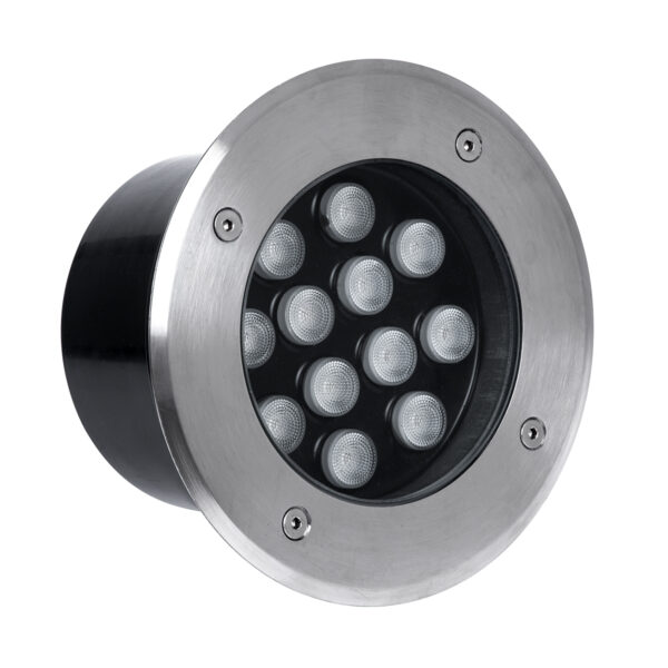 GloboStar® UNDERGROUND-TINA 90668 Χωνευτό Φωτιστικό Σποτ Δαπέδου LED 12W 1380lm 30° DC 24V Αδιάβροχο IP65 Φ16 x Υ9cm Φυσικό Λευκό 4500K – Ανοξείδωτο Ατσάλι – 3 Years Warranty