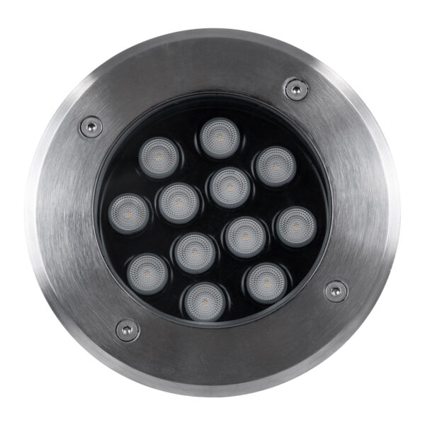 GloboStar® UNDERGROUND-TINA 90668 Χωνευτό Φωτιστικό Σποτ Δαπέδου LED 12W 1380lm 30° DC 24V Αδιάβροχο IP65 Φ16 x Υ9cm Φυσικό Λευκό 4500K – Ανοξείδωτο Ατσάλι – 3 Years Warranty