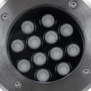 GloboStar® UNDERGROUND-TINA 90668 Χωνευτό Φωτιστικό Σποτ Δαπέδου LED 12W 1380lm 30° DC 24V Αδιάβροχο IP65 Φ16 x Υ9cm Φυσικό Λευκό 4500K – Ανοξείδωτο Ατσάλι – 3 Years Warranty