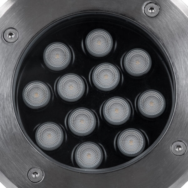 GloboStar® UNDERGROUND-TINA 90668 Χωνευτό Φωτιστικό Σποτ Δαπέδου LED 12W 1380lm 30° DC 24V Αδιάβροχο IP65 Φ16 x Υ9cm Φυσικό Λευκό 4500K – Ανοξείδωτο Ατσάλι – 3 Years Warranty