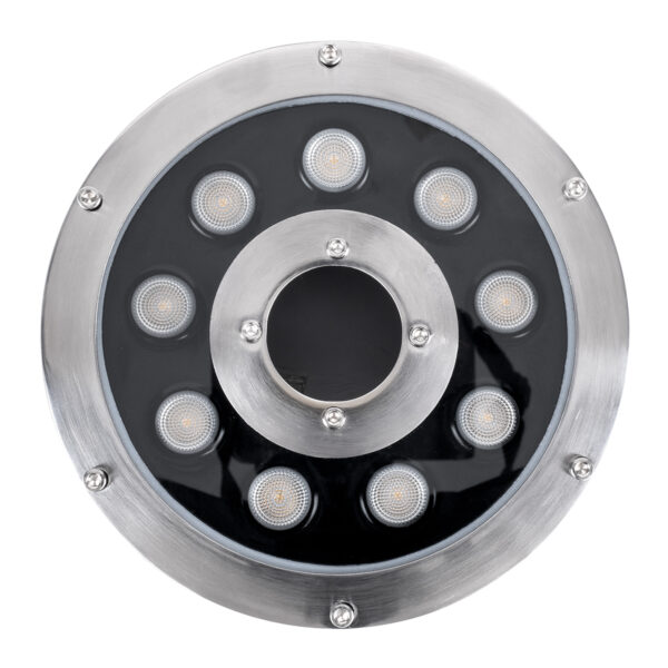 GloboStar® UNDERWATER-FINA 90674 Υποβρύχιο Φωτιστικό Σποτ Ειδικό για Σιντριβάνια LED 9W 990lm 30° DC 24V Αδιάβροχο IP68 Φ16 x Υ8cm Θερμό Λευκό 3000K – Ανοξείδωτο Ατσάλι – 3 Years Warranty