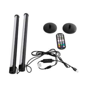 GloboStar® DIGICOLUMN 90760 Σετ 2 Μοντέρνα Επιτραπέζια Φωτιστικά Γραφείου Digital Pixel Symphony Bars LED 16W 1280lm 180° DC 5V με USB 2.0 IP20 – Εναλλαγή Φωτισμού μέσω Τηλεχειριστηρίου – Πολύχρωμα RGB – Dimmable – Μαύρο – Φ3 x Υ45cm – Συσκευασία 2 Τεμαχίων – 2 Χρόνια Εγγύηση