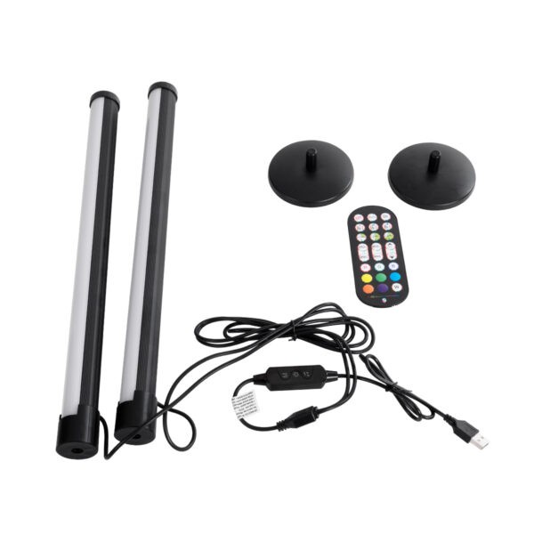 GloboStar® DIGICOLUMN 90760 Σετ 2 Μοντέρνα Επιτραπέζια Φωτιστικά Γραφείου Digital Pixel Symphony Bars LED 16W 1280lm 180° DC 5V με USB 2.0 IP20 – Εναλλαγή Φωτισμού μέσω Τηλεχειριστηρίου – Πολύχρωμα RGB – Dimmable – Μαύρο – Φ3 x Υ45cm – Συσκευασία 2 Τεμαχίων – 2 Χρόνια Εγγύηση