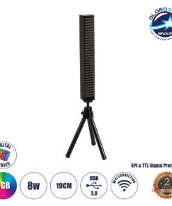 GloboStar® DIGICOLUMN 90761 Μοντέρνο Επιτραπέζιο Φωτιστικό Γραφείου WiFi Digital Pixel Rhythm Music Bar LED 8W 640lm 90° DC 5V με USB 2.0 & WiFi Mobile APP IP20 – Εναλλαγή Φωτισμού μέσω WiFi Εφαρμογής – Πολύχρωμο RGB – Dimmable – Μαύρο – Μ2.3 x Π2.5 x Υ19cm – 2 Χρόνια Εγγύηση