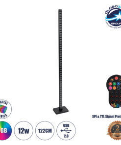 GloboStar® DIGICOLUMN 90762 Μοντέρνο Επιδαπέδιο Φωτιστικό Γραφείου Digital Pixel Rhythm Music Bar LED 12W 960lm 90° DC 5V με USB 2.0 IP20 – Εναλλαγή Φωτισμού μέσω Τηλεχειριστηρίου – Πολύχρωμο RGB – Dimmable – Μαύρο – Μ3.4 x Π2.5 x Υ122cm – 2 Χρόνια Εγγύηση