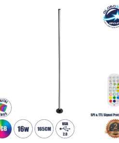 GloboStar® DIGICOLUMN 90764 Μοντέρνο Επιδαπέδιο Φωτιστικό Γραφείου Digital Pixel Symphony Bar LED 16W 1280lm 180° DC 5V με USB 2.0 IP20 – Εναλλαγή Φωτισμού μέσω Τηλεχειριστηρίου – Πολύχρωμα RGB – Dimmable – Μαύρο – Φ3 x Υ165cm – 2 Χρόνια Εγγύηση