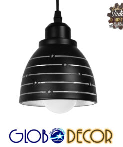 GloboStar® LINE STARS 01483 Μοντέρνο Κρεμαστό Φωτιστικό Οροφής Μονόφωτο 1 x E27 Μεταλλικό Μαύρο Λευκό Καμπάνα Φ13 x Υ14cm