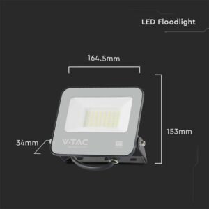 Προβολέας LED Samsung chip 30W φυσικό λευκό 4000K με μαύρο σώμα 185lm/W V-TAC – 9255