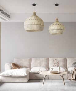 GloboStar® SANTACRUZ 01951 Boho Κρεμαστό Φωτιστικό Οροφής Μονόφωτο 1 x E27 AC220-240V IP20 – Φ60 x Υ60cm – Μπεζ – Καφέ Ξύλινο Πλέγμα Καμπάνα – 5 Χρόνια Εγγύηση