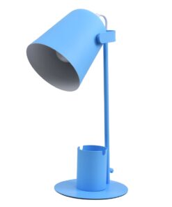 GloboStar® PENCASE 61568 Μοντέρνο Επιτραπέζιο Φωτιστικό Γραφείου – Πορτατίφ – Μονόφωτο 1 x E27 Μπλε Μεταλλικό Καμπάνα με Διακόπτη On/Off – Μολυβοθήκη & Βάση Τηλεφώνου – L12 x W15 x H38cm