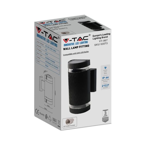 Φωτιστικό Τοίχου 2xE27 Μαύρο Οβαλ V-TAC IP44 – 93573