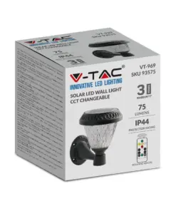 LED Ηλιακό Φαναράκι Τοίχου με RF Control V-TAC IP44 Μαύρο Σώμα CCT – 93575