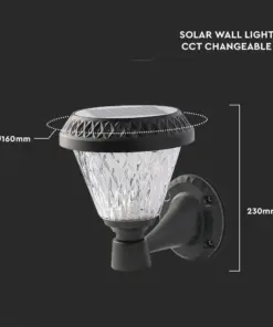 LED Ηλιακό Φαναράκι Τοίχου με RF Control V-TAC IP44 Μαύρο Σώμα CCT – 93575