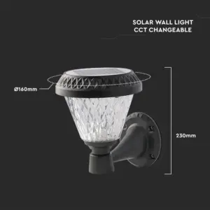 LED Ηλιακό Φαναράκι Τοίχου με RF Control V-TAC IP44 Μαύρο Σώμα  CCT – 93575
