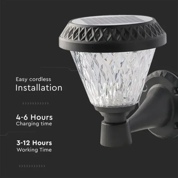 LED Ηλιακό Φαναράκι Τοίχου με RF Control V-TAC IP44 Μαύρο Σώμα  CCT – 93575