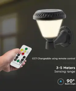 LED Ηλιακό Φαναράκι Τοίχου με RF Control V-TAC IP44 Μαύρο Σώμα CCT – 93575