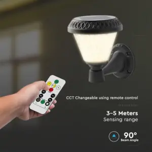 LED Ηλιακό Φαναράκι Τοίχου με RF Control V-TAC IP44 Μαύρο Σώμα  CCT – 93575