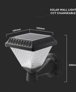 LED Ηλιακό Φαναράκι Τοίχου με RF Control V-TAC IP44 Μαύρο Σώμα CCT – 93578