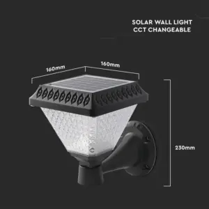 LED Ηλιακό Φαναράκι Τοίχου με RF Control V-TAC IP44 Μαύρο Σώμα  CCT – 93578