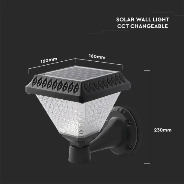 LED Ηλιακό Φαναράκι Τοίχου με RF Control V-TAC IP44 Μαύρο Σώμα  CCT – 93578