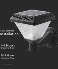 LED Ηλιακό Φαναράκι Τοίχου με RF Control V-TAC IP44 Μαύρο Σώμα CCT – 93578