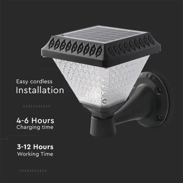 LED Ηλιακό Φαναράκι Τοίχου με RF Control V-TAC IP44 Μαύρο Σώμα  CCT – 93578