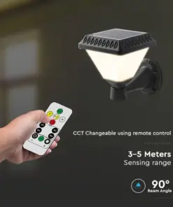 LED Ηλιακό Φαναράκι Τοίχου με RF Control V-TAC IP44 Μαύρο Σώμα CCT – 93578