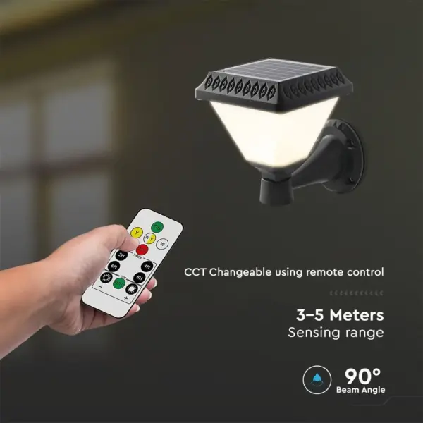 LED Ηλιακό Φαναράκι Τοίχου με RF Control V-TAC IP44 Μαύρο Σώμα  CCT – 93578