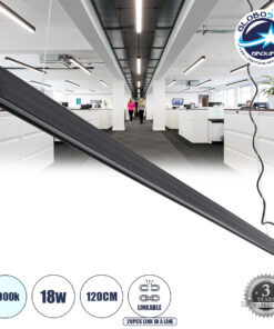 GloboStar® MARKET 61020-P Γραμμικό Κρεμαστό Φωτιστικό Linear LED 18W 2230lm 60° AC 220-240V Μ120 x Π2 x Υ4cm Ψυχρό Λευκό 6000K – Μαύρο – 3 Years Warranty