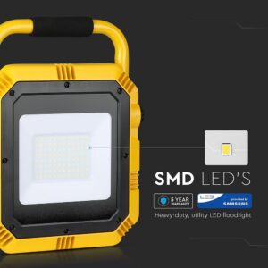 LED Φορητός Προβολέας με 3m Καλώδιο&Πρίζα 50W V-TAC PRO Samsung Chip 4000lm Κίτρινο-Μαύρο 100° IP44 Φυσικό Λευκό 4000K – 945