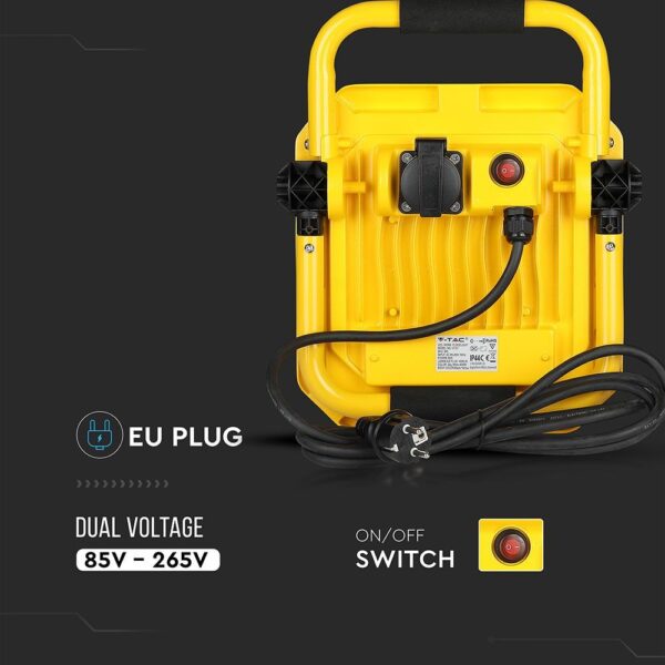 LED Φορητός Προβολέας με 3m Καλώδιο&Πρίζα 50W V-TAC PRO Samsung Chip 4000lm Κίτρινο-Μαύρο 100° IP44 Φυσικό Λευκό 4000K – 945