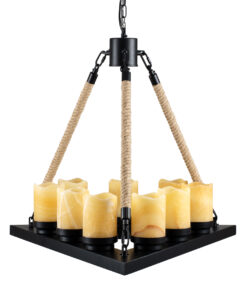GloboStar® DOME 10001021 Vintage Κρεμαστό Φωτιστικό Οροφής Πολύφωτο 9 x E27 Μαύρο Μεταλλικό με Όνυχα Πολυέλαιος με Μπεζ Σχοινί Μ68 x Π60 x Υ50cm
