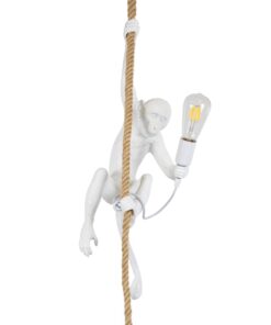 GloboStar® APES 01802 Μοντέρνο Κρεμαστό Φωτιστικό Οροφής Μονόφωτο 1 x E27 Λευκό με Μπεζ Σχοινί Φιγούρα Μ26 x Π28 x Υ69cm