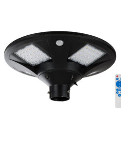 GloboStar® PARK 90501 Αυτόνομο Αδιάβροχο IP67 Ηλιακό Φωτοβολταϊκό Φωτιστικό Στύλου / Κολώνας Πλατείας LED 25W με Ανιχνευτή Κίνησης, Αισθητήρα Νυχτός και Ασύρματο Χειριστήριο Θερμό Λευκό 2700K Φ50 x Υ20cm