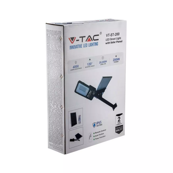 LED ηλιακό φωτιστικό δρόμου 50W ψυχρό λευκό 6000K μαύρο σώμα V-TAC – 95509