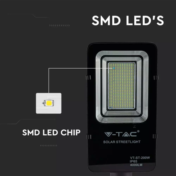 LED ηλιακό φωτιστικό δρόμου 50W ψυχρό λευκό 6000K μαύρο σώμα V-TAC – 95509