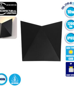 GloboStar® 96506 LED Φωτιστικό Τοίχου Απλίκα STEALTH Αρχιτεκτονικού Φωτισμού Μαύρο Αδιάβροχο IP65 10 Watt CREE 1200lm 60° 230V Ψυχρό Λευκό Μ17 x Π7.5 x Υ17cm