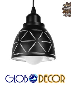 GloboStar® COOLIE 01475 Μοντέρνο Κρεμαστό Φωτιστικό Οροφής Μονόφωτο 1 x E27 Μεταλλικό Μαύρο Λευκό Καμπάνα Φ13 x Υ14cm