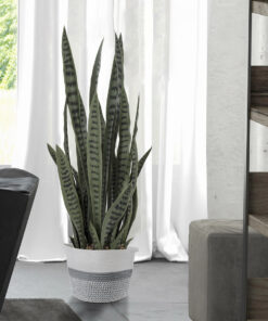 GloboStar® Artificial Garden POSITANO 20319 Διακοσμητικό Πλεκτό Καλάθι – Κασπώ Γλάστρα – Flower Pot Γκρι με Λευκό Φ25cm x Υ25cm